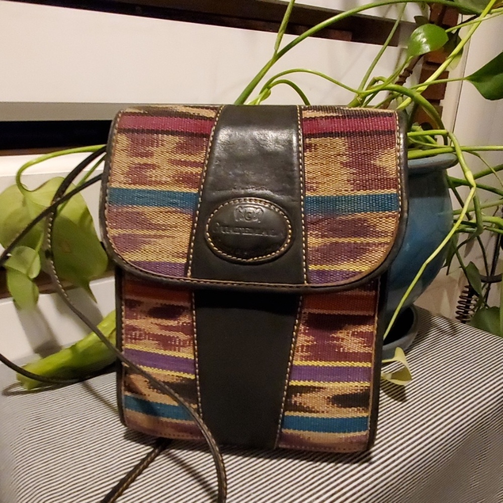 Guatemala woven and leather bag...     #112